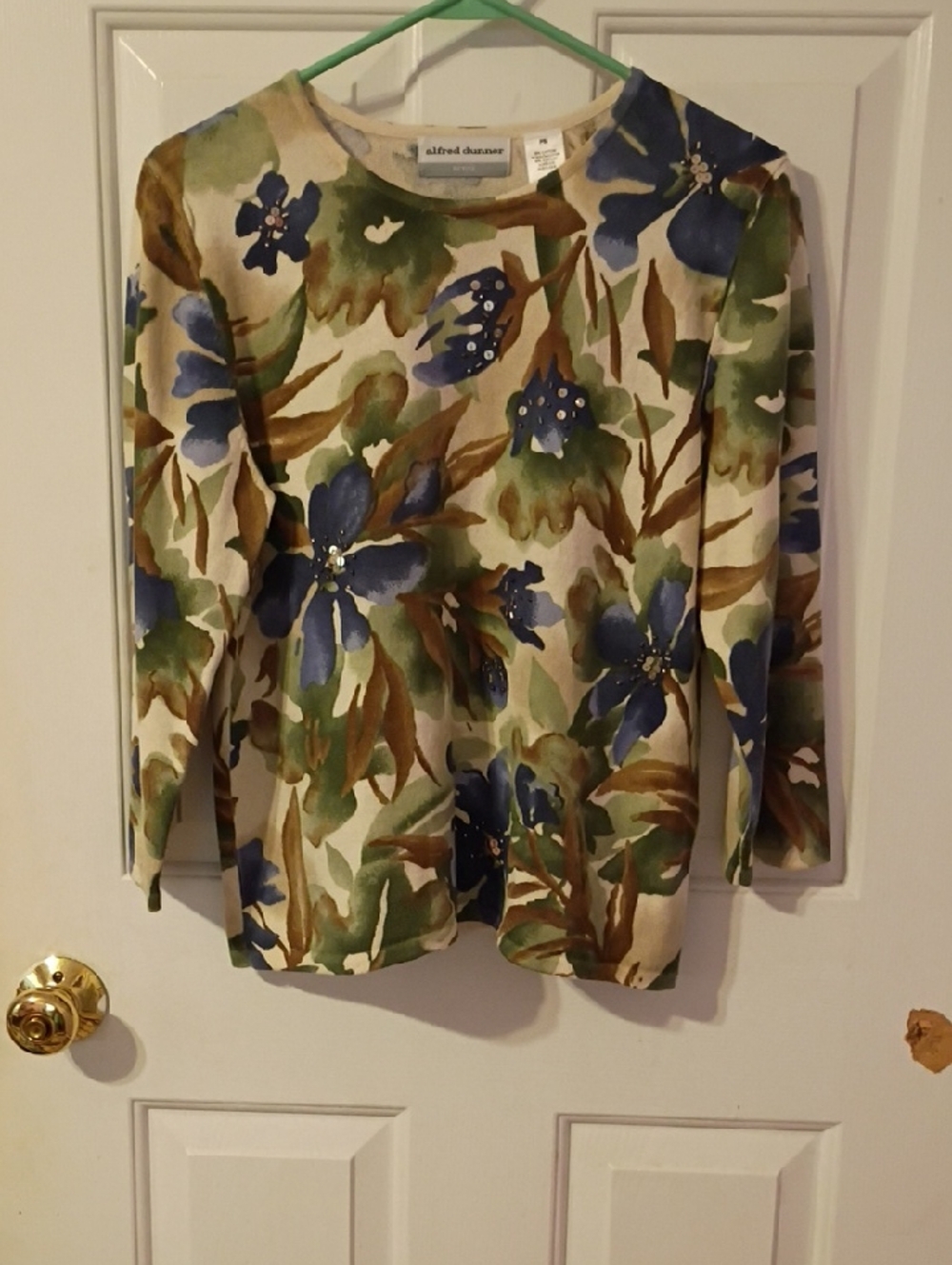 Alfred Dunner Floral Knit Top in Blue & Green